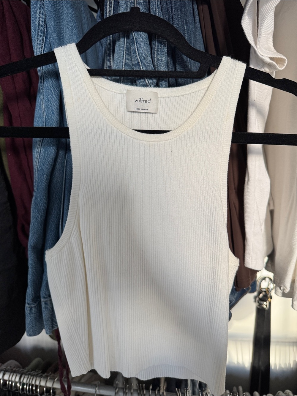 Aritzia Wilfred Cream Ribbed Tank with High Neck - As Is